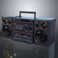 Black Portable Stereo Boombox With Large Speakers Handle Design And Control Buttons