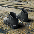 Black High Top Shoes With Laces And Strap On Yellow Textured Surface