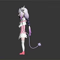 Anime Game Character With White Horns Purple Hair And Pink White Ruffle Dress