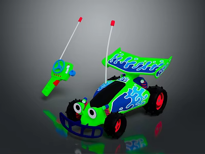 Green Blue Remote Control Toy Car With Red Antennas Flame Design For Daily Life 3d model