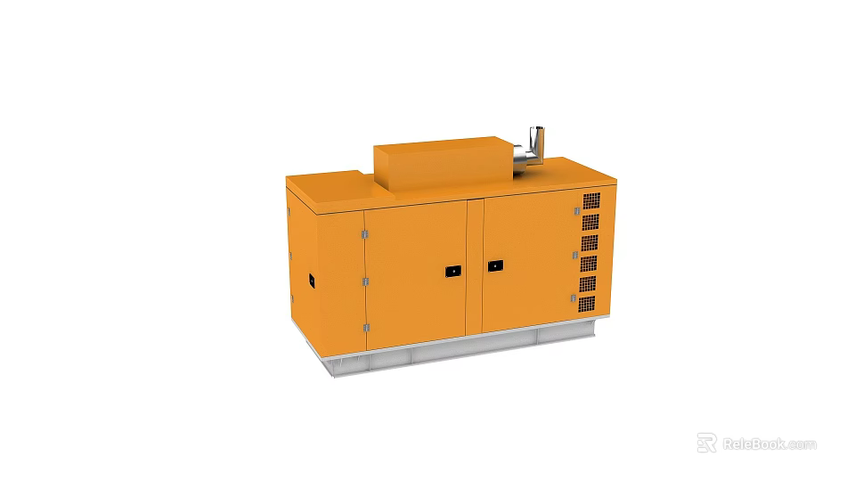 Yellow Industrial Equipment With Cabinet Doors Ventilation Slots And Steel Base 3d model 