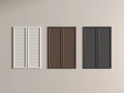 Three Colored Window Shutter Panels in White Brown Dark Gray on Beige Wall 3d model