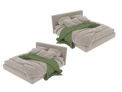 Simple Design Light Gray Kids Bed With Green Blanket And Soft Pillows 3d model