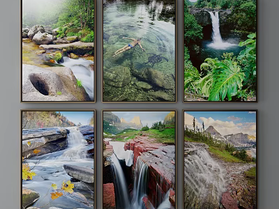 Beautiful Landscape Paintings With Streams Waterfalls Mountains Clear Water And Green Vegetation 3d model