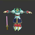 Colorful Robot Character With Outstretched Arms And Standing Sword 3d model