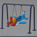 Children's Airplane Shaped Swing Set With Blue Metal Frame Red Propeller And Yellow Details
