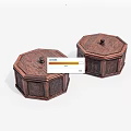 Two Wooden Octagonal Decorative Storage Boxes With Carved Patterns And Lids 3d model