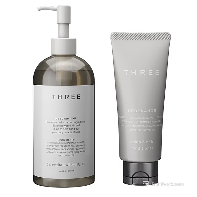 THREE Bathroom Accessories Detergent Bottle And Conditioner Tube For Daily Use 3d model 
