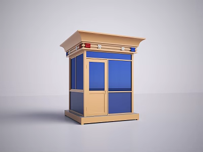 Beige Security Booth With Blue Glass Windows And Red Blue Lights 3d model