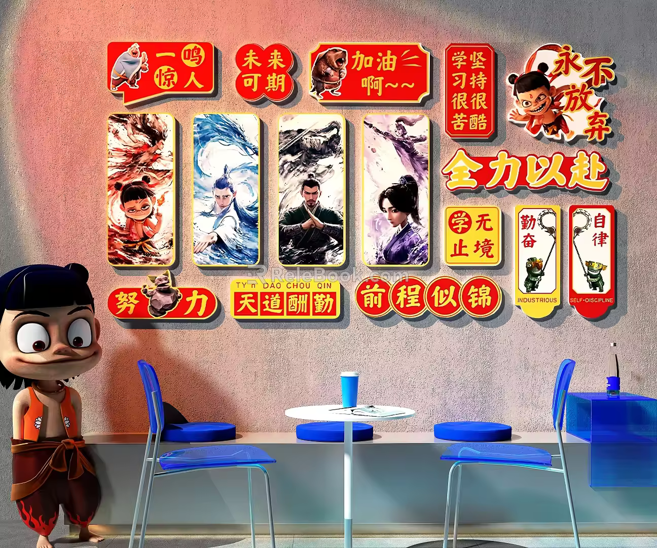 Modern milk tea shop milk tea shop clock-in wall net red clock-in wall card holder rest area clock-in wall which net red clock-in wall 3d model