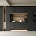 Modern Dark Gray Kitchen Sideboard With Storage Cabinets And Open Shelves 3d model