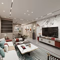Modern Home Furniture Store Interior with Sofa Coffee Table TV Cabinet and Decorative Displays