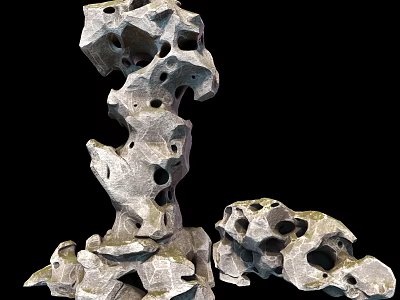 Rustic Natural Stone And Wood Decorative Pieces With Porous Texture And Stacked Design 3d model