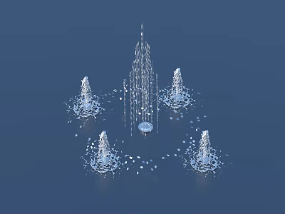 Garden Ornament Featuring Central Tall Fountain And Surrounding Small Fountains With Water Droplets 3d model