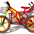 Red and Yellow Bicycle with Front and Rear Shopping Baskets and Large Wheels