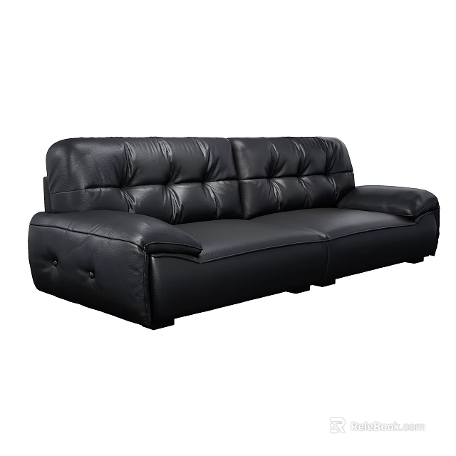 Modern Black Leather Two Seater Sofa With Stitched Design And Armrests 3d model