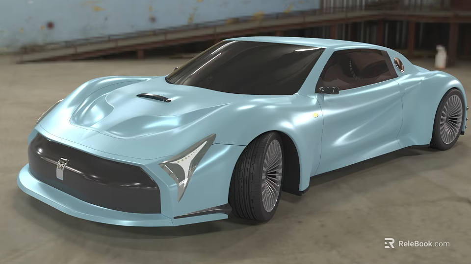 Light Blue Futuristic Sports Car With Sleek Aerodynamic Body And Distinctive Headlights 3d model 