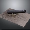 Antique Black Cannon Placed On Square Stone Platform With Support Blocks 3d model