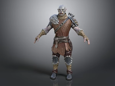 Fantasy Warrior Character in Leather and Metal Armor With Spiked Shoulder Design 3d model