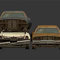 Vintage Rusted Model Cars Stacked With Three Different Colors Blue White Brown