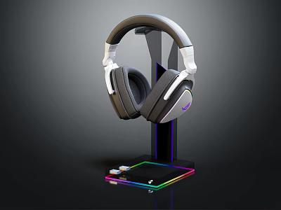 Sleek Headphones On Stand With RGB Lighting And Modern Design Features 3d model