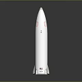 White Rocket Model with Red Accents and Sleek Aerodynamic Design Displayed on Reflective Surface 3d model