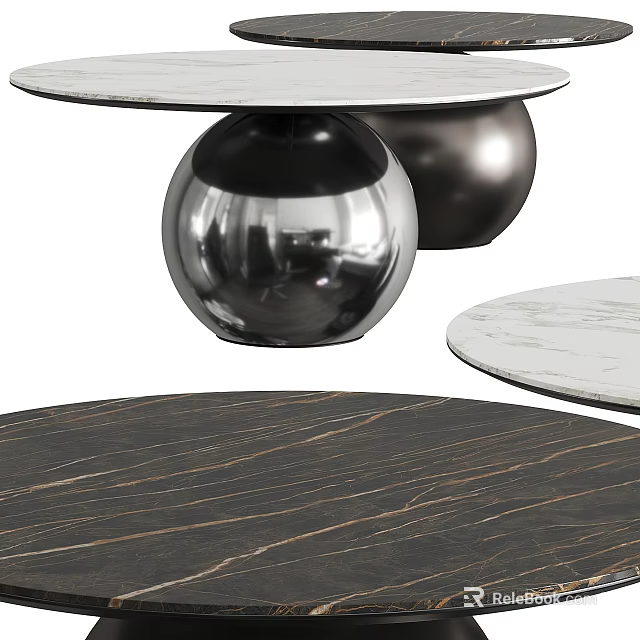 Modern Round Dining Table With Sleek Marble Top And Shiny Metallic Base 3d model 