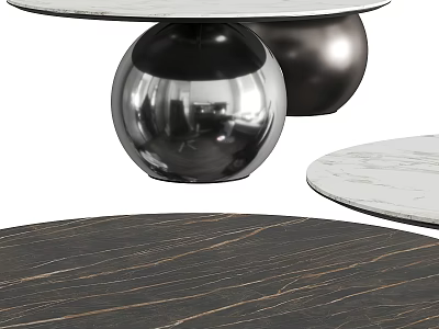 Modern Round Dining Table With Sleek Marble Top And Shiny Metallic Base 3d model