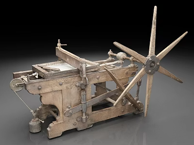 Antique Wooden Printing Press With Hand Operated Mechanism And Metal Parts 3d model