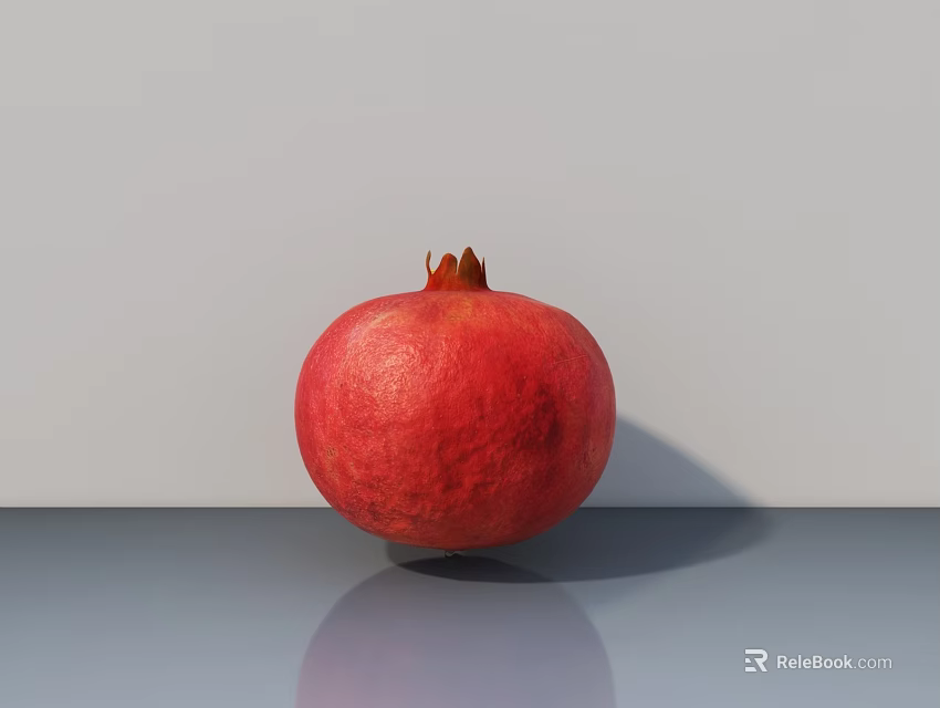 Ripe Red Single Pomegranate Placed On Gray Table With White Background 3d model