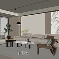 Modern Cream Simple Living Room Balcony Cabinet Sofa Combination Coffee Table Sofa Background Wall 3d model