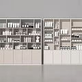 Modern Display Shelves With White And Gray Design For Neatly Arranged Bottles And Boxes