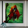 Red Orangutan Canvas Art With Tree Branch And Green Background