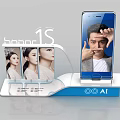 Iron Art Mobile Phone Display Stand Featuring White Blue Design Portrait Images and AI Elements