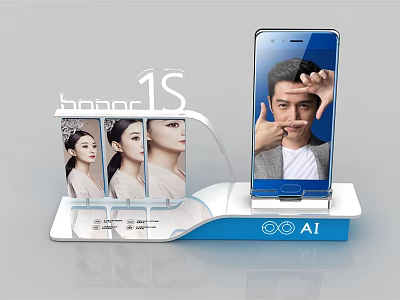 Iron Art Mobile Phone Display Stand Featuring White Blue Design Portrait Images and AI Elements 3d model