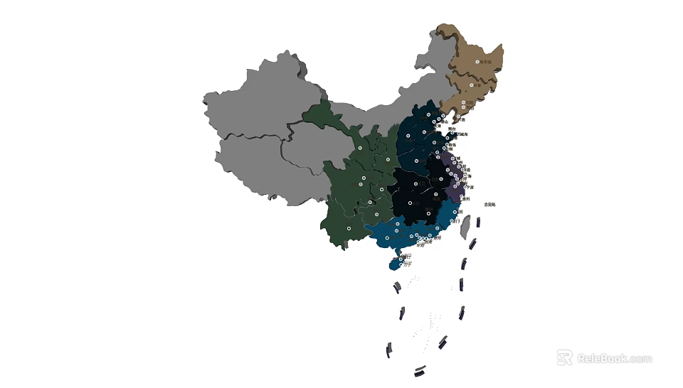 Chinese Map Wall Decor with Colorful Regional Sections and Artistic Design 3d model 