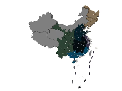 Chinese Map Wall Decor with Colorful Regional Sections and Artistic Design 3d model