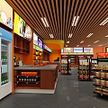 Modern Supermarket Interior With Shelves Refrigerators Lighting And Grocery Products