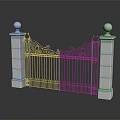Architectural Wrought Iron Gate With White Pillars Top Spheres And Decorative Patterns
