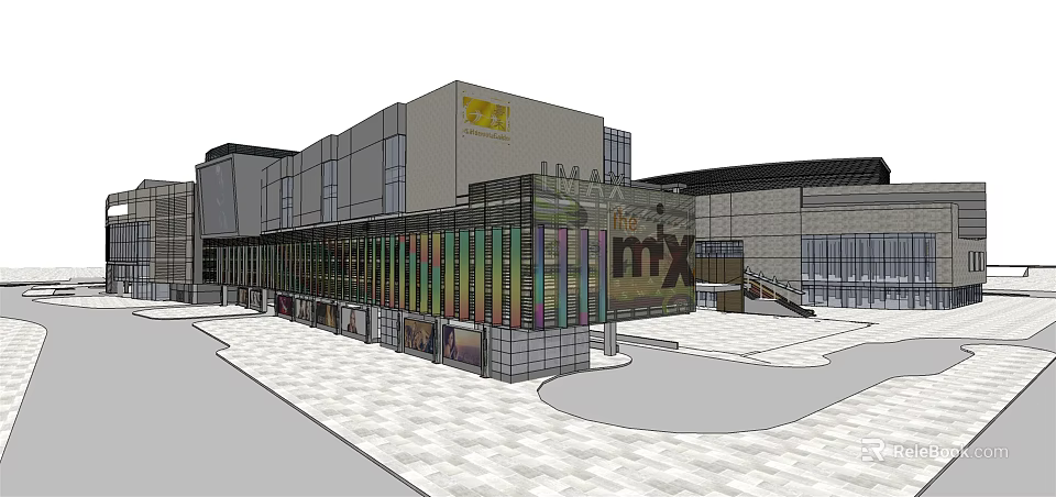 Modern Commercial Complex With IMAX Cinema Colorful Facade And Plaza Area 3d model 