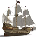 Classic Sailing Ship With Wooden Hull Multiple White Sails And Traditional Masts