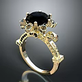 Elegant Gold Ring With Black Gemstone And Diamond Accents Intricate Design