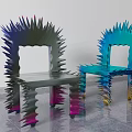 Colorful Spiky Leisure Chairs With Glossy Gradient Finish On Gray Floor White Wall