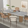 Cream Style Dining Table and Chair Combination Rectangular Dining Table Lamb Fleece Dining Chair French Style Stone Dining Table 3d model