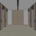 Modern Elevator Hallway Interior With Multiple Elevator Doors White Floor Ceiling Lights And Metallic Panels 3d model