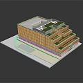 Modern Terraced Building With Yellow Facade Multi Level Green Roof Terraces