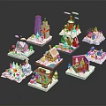Colorful Miniature Cartoon Scenes Showcasing Snowy Houses Tower Christmas Trees And Festive Details