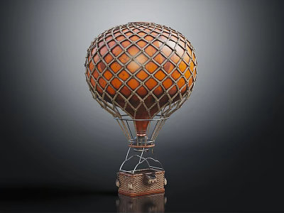 Vintage Style Hot Air Balloon Model With Orange Net And Metallic Stand 3d model