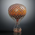 Vintage Style Hot Air Balloon Model With Orange Net And Metallic Stand