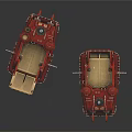Two Red Vehicle Models With Open Design And Mechanical Details